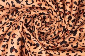 katoenen stoffen met print - Katoen stof - leopard - licht terra zwart - 310160-21