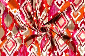 Stretch - Viscose stof - stretch - abstract - rood multi - 21136-056