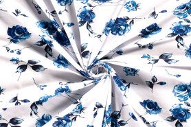 Shirt - Tricot stof - bloemen - wit indigo - 21296-006