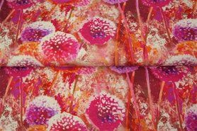 Oeko Tex - Tricot stof - digitaal bloemen abstract - rood - 23059-12