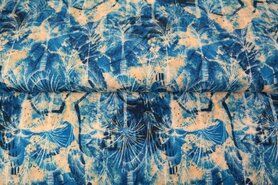 Gebreide stoffen - Tricot stof - digitaal abstract - blauw wit - 23926-09