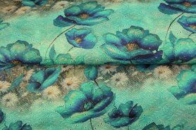 Bloemen motief stoffen - Katoen stof - digitaal broderie bloemen - blauw multi - 23054-09