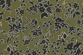 Modestoffen - Viscose stof - bloemen - army green - 5412-047