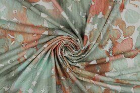 Gebreide stoffen - Tricot stof - rib jersey - digitaal bloemen - mint - 5627-001