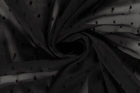 zwarte stoffen - Voile stof - dobby - zwart - 21018-069