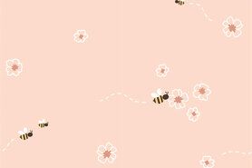 Gebreide stoffen - Tricot stof - bijen - licht roze - 21822-011