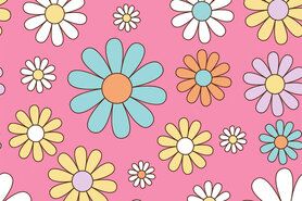 Bloemen motief stoffen - Tricot stof - bloemen - roze - 21810-012