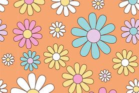 Bloemen motief stoffen - Tricot stof - bloemen - oranje - 21810-036