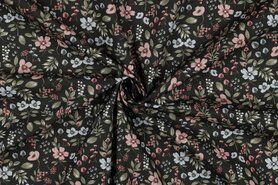Bloemen motief - Katoen stof - poplin bloemen - army green - 3023-014