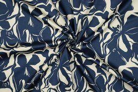Nieuwe stoffen - Katoen stof - katoen satijn - bloemen - jeansblauw - 3146-003