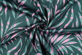 Nieuwe stoffen - Katoen stof - katoen satijn - bladeren - groen roze - 3147-031