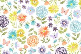 Quality - Tricot stof - bloemen - violet multi - 10257-420