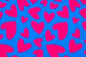 Herzmotiv - Baumwolle - gewebt Denim - Herzen - blau rosa - 353007-20