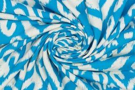 Aqua blauwe stoffen - Viscose stof - digitaal fantasie - aquablauw - 922832-42