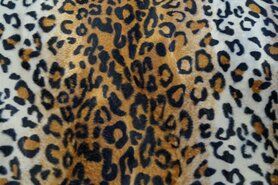 Ecru stoffen - Polyester stof - Dierenprint banen/vlekken - ecru/cognac/zwart - 4503-054