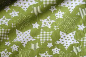 Kinderstoffen - Katoen stof - fantasie sterren - appelgroen - 5649-024