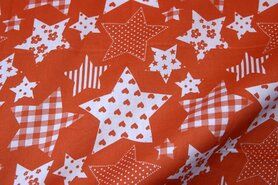 Decoratie en aankleding stoffen - Katoen stof - fantasie sterren - oranje - 5649-036