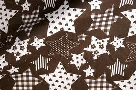 Ster motief stoffen - Katoen stof - fantasie sterren - donkerbruin - 5649-055