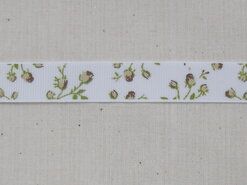 16 mm band - Ripslint bloemetjes off white beige/bruin/groen 16 mm (22383/16-988)*