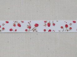 Bruin - Ripslint bloemetjes off white rood/bruin 16 mm (22383/16-722)*