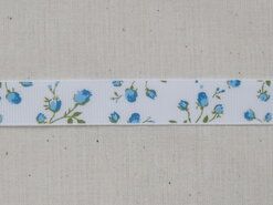 Blauw - Ripslint bloemetjes off white blauw/groen 16 mm (22383/16-259)*
