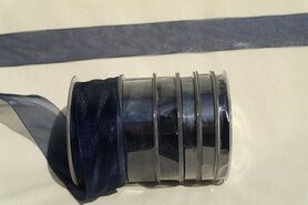 Effen uni kleur band - Organza de luxe 15 mm donkerblauw (38)