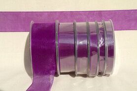 Effen uni kleur band - Organza de luxe 25 mm paars (35)