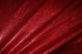 Bedrukte stoffen - Paillette stof - rekbaar folie-achtig - rood - 2213-015