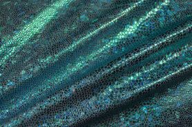 95% polyester, 5% elastan stoffen - Lamé - foliedruk slangen - turquoise - 2213-004