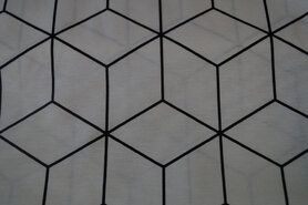 Katoen tafelkleed stoffen - Katoen stof - Interieurstof Abstract (groter) - off-white/zwart - 1101-051