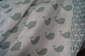 Fantasie stoffen - Katoen stof - walvis fantasie - wit/mint - 961074-93