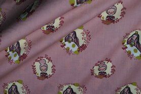 Babykleding stoffen - Katoen stof - prinses in rondje - oudroze - 3243-012