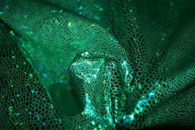 95% polyester, 5% elastan stoffen - Paillette stof - rekbaar - folie-achtig - groen - 2213-025