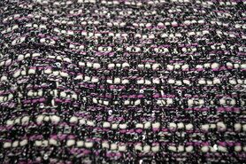 Zwarte stoffen - Polyester stof - Mantelstof Chanello Sequin - zwart/wit/paars-fuchsia - 14450-870