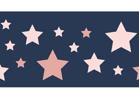 Blauw - NB 10671-014 Boord/manchet cuff jacquard stars blauw/roze