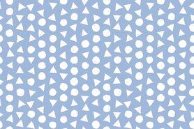 Lichtblauwe stoffen - Katoen stof - bedrukt met stippen en driehoeken - lichtblauw - 11104-003