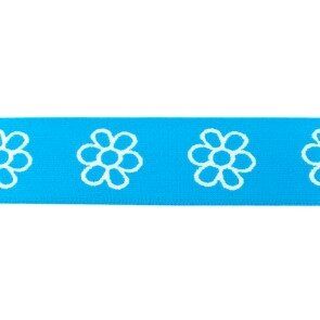 -Elastiek Met Geweven Bloem 40 mm Aqua 42546 - Elastiek Met Geweven Bloem 40 mm Aqua 42546