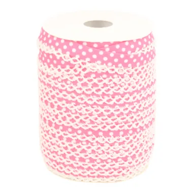 -Biasband met kantje stipjes middenroze/wit 71486-786* - Biasband met kantje stipjes middenroze/wit 71486-786*
