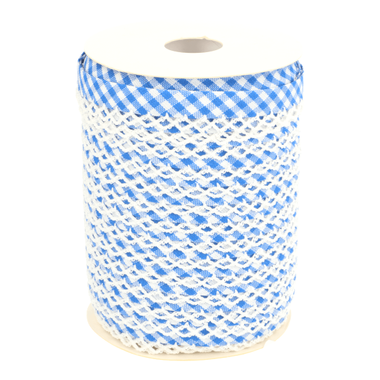 -Schrägband mit Spitze Karo kobaltblau/weiss 20 - Schrägband mit Spitze Karo kobaltblau/weiss 20