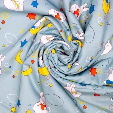 -Katoen stof - Nijntje - Miffy Nightmoon - lichtblauw - 661003-71 - Katoen stof - Nijntje - Miffy Nightmoon - lichtblauw - 661003-71