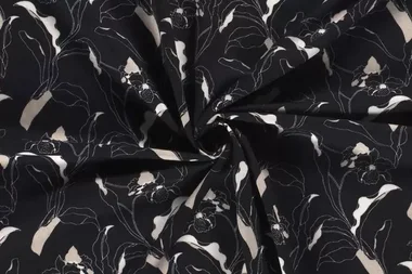 Viskosestoff Leinen mit Blumendruck dunkelblau 19147-008