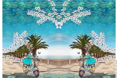 Jersey-Stoff digitales Panel Fantasie Zebra auf Roller türkis 21099