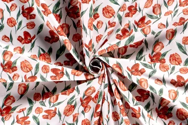 -Katoen stof - bloemen - wit rood - 19749-050 - Katoen stof - bloemen - wit rood - 19749-050