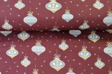 -Kerst katoen stof - kerstballen - bordeaux - 16712-018 - Kerst katoen stof - kerstballen - bordeaux - 16712-018