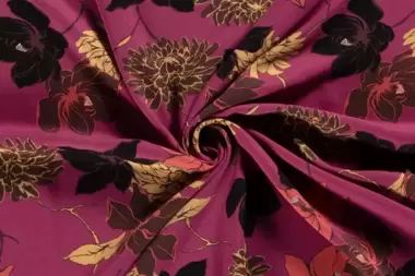 -Viscose stof - twill - bloemen - fuchsia - 20071-017 - Viscose stof - twill - bloemen - fuchsia - 20071-017