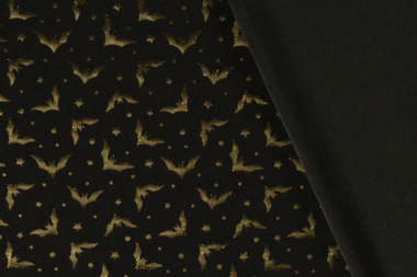 -Tricot stof - Halloween vleermuis gold folie - zwart - 20846-069 - Tricot stof - Halloween vleermuis gold folie - zwart - 20846-069