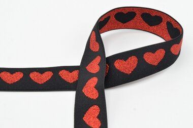 -Elastiek hartjes 25 mm - zwart rood - XET39-515-025 - Elastiek hartjes 25 mm - zwart rood - XET39-515-025