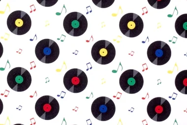 -Textiler Stoff - digitale Schallplatten und Musiknoten - weiß - 20804-050 - Textiler Stoff - digitale Schallplatten und Musiknoten - weiß - 20804-050