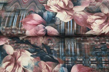 -Tricot stof - digitaal bloemen - roze - 22001-13 - Tricot stof - digitaal bloemen - roze - 22001-13