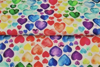 Jersey Stoff digitale Herzen weiß/Regenbogen 22131-02